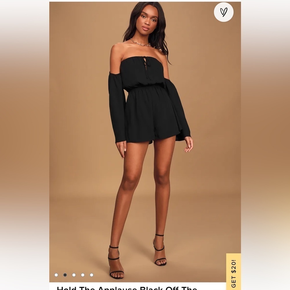 Lulu's Hold The Applause Black Off-The-Shoulder Cape Sleeve Romper